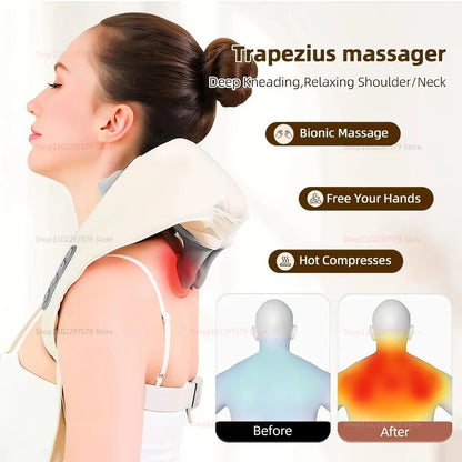 Neck Massager for Pain Relief deep Tissue Relieves Tension Kneading Massagerwith Heat Improves Circulation Eases Muscle Soreness